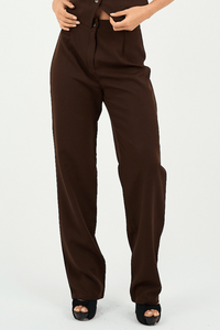 Brown Pleated Straight - Leg Trousers - Hushy Wear