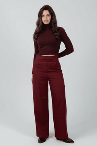 Burgandy High - Waist Classic Trousers - Hushy Wear
