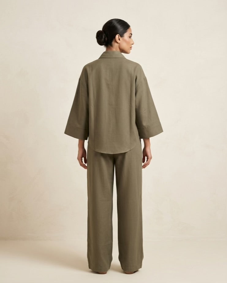 The Verona Linen Wide-Leg Pants - Olive