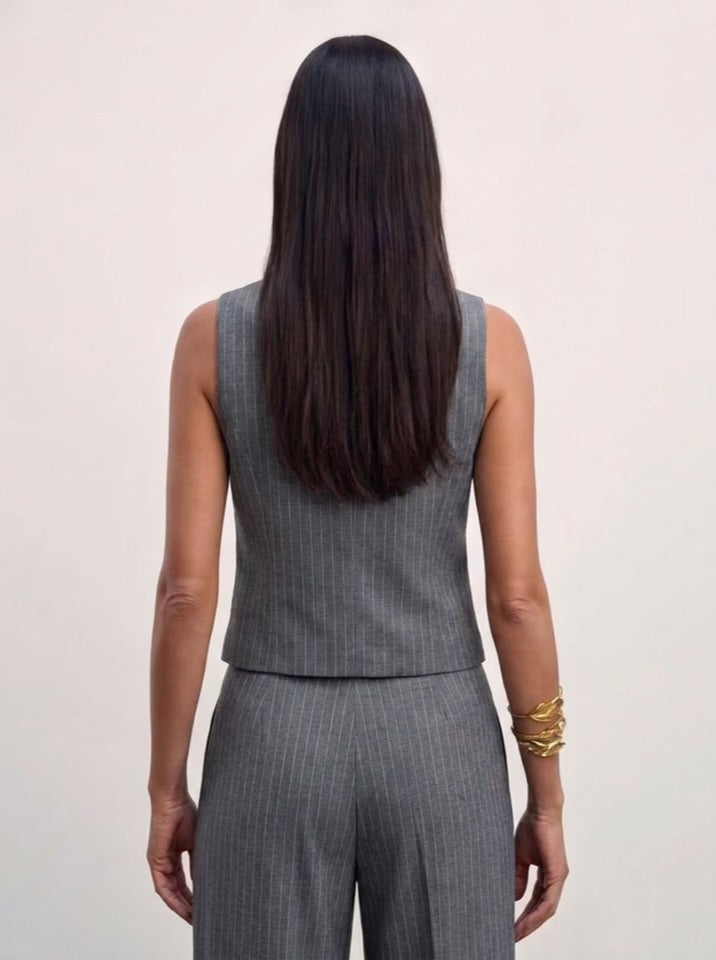 The Madison Pinstripe Tailored Vest - Gray