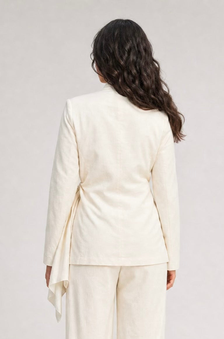 Kimono Premium Linen Blazer - Offwhite
