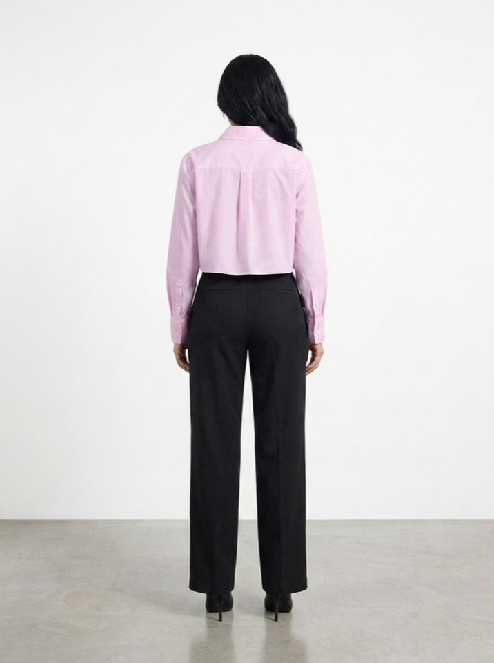 [BUNDLE] Pink Pinstripe Cropped Shirt and Pleated Black Pants