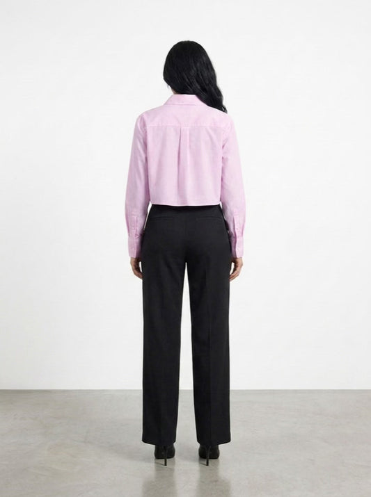 [BUNDLE] Pink Pinstripe Cropped Shirt and Pleated Black Pants