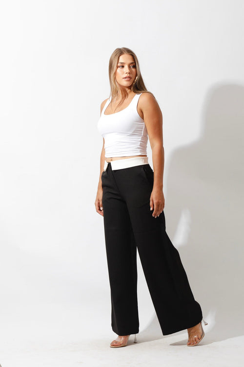 Reversed Waistband Wide Leg Pants - Black - GIFTSNY.US- Hushy Wear