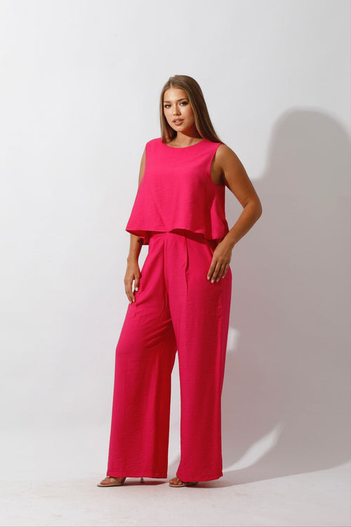 Sleeveless Tank Top & Wide Leg Pants Lounge Set - Barbie Pink - GIFTSNY.US- Hushy Wear