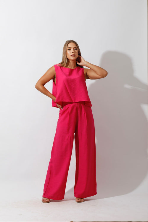 Sleeveless Tank Top & Wide Leg Pants Lounge Set - Barbie Pink - GIFTSNY.US- Hushy Wear