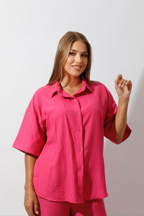 Shirt & Wide-Leg Pants Set - Pink - GIFTSNY.US- Hushy Wear