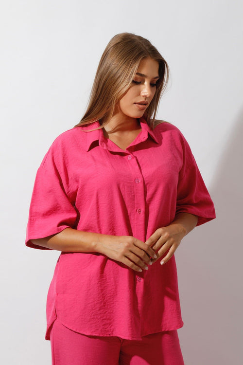 Shirt & Wide-Leg Pants Set - Pink - GIFTSNY.US- Hushy Wear