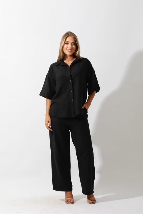 Shirt & Wide-Leg Pants Set - Black - GIFTSNY.US- Hushy Wear