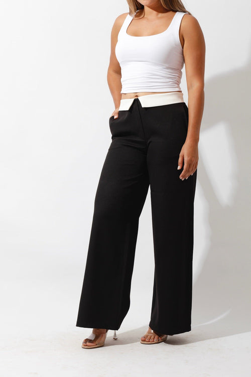 Reversed Waistband Wide Leg Pants - Black - GIFTSNY.US- Hushy Wear