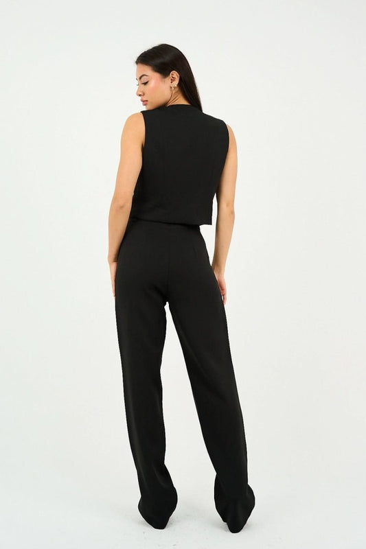 Black Pleated Straight - Leg Trousers - Hushy Wear