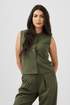 Button Down Sleeveless Top in Olive Green - Hushy Wear