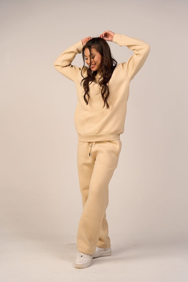 Crew Neck Pullover & Sweatpants - Set - Beige - Hushy Wear