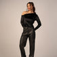Faux Leather Wide Leg Pants - Black - Hushy Wear