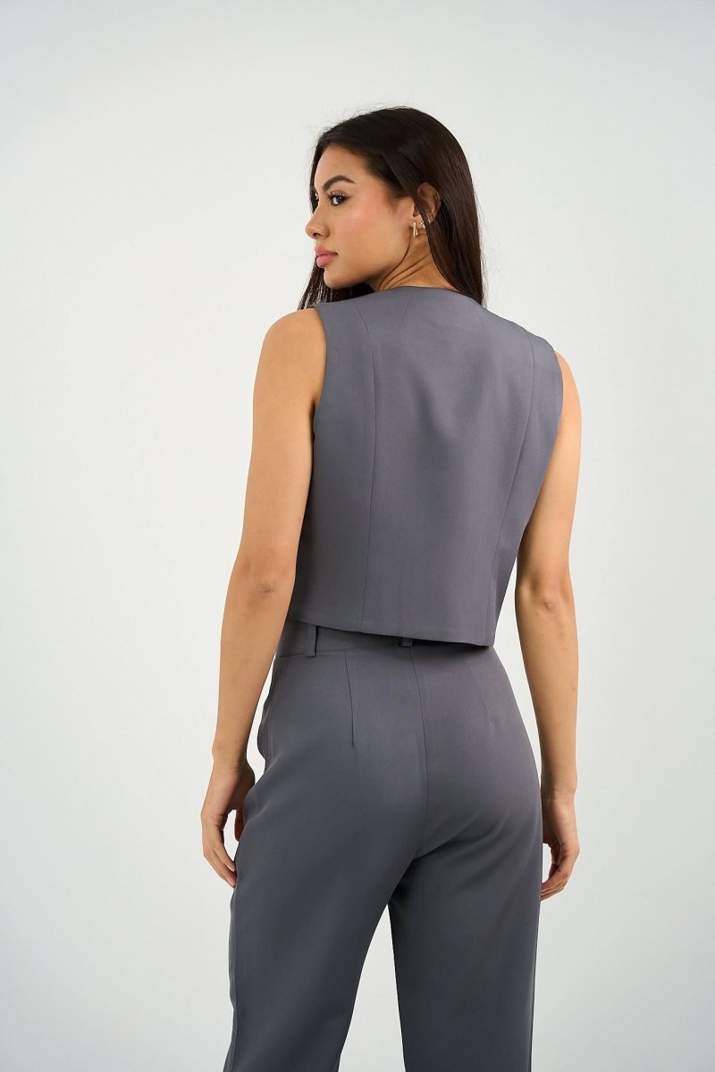 Gray Classic Vest & Pleated Straight Pants Set - Hushy Wear