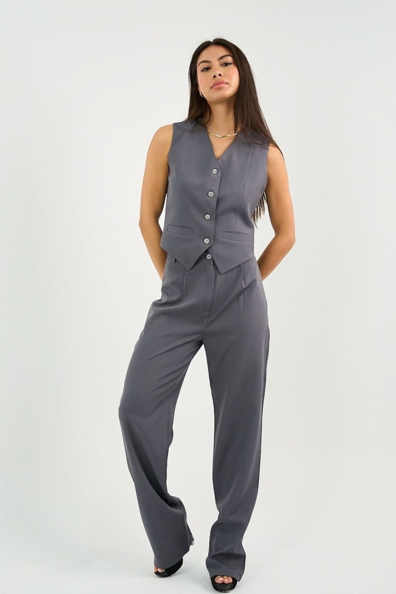 Gray Pleated Straight - Leg Trousers - Hushy Wear
