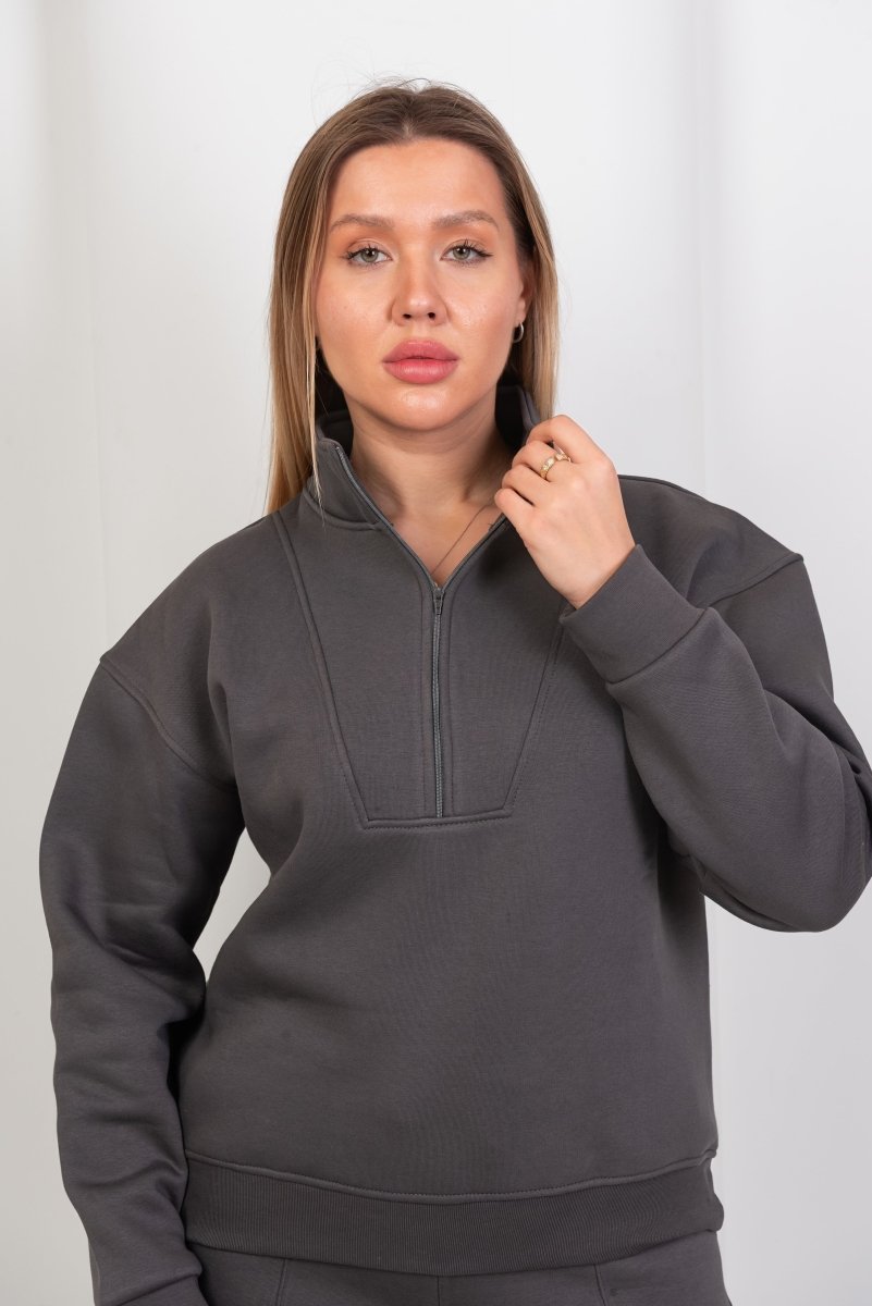 Half - Zip Lounge Top – Gray - Hushy Wear