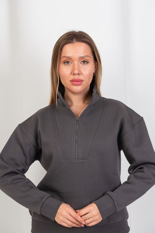 Half - Zip Lounge Top – Gray - Hushy Wear