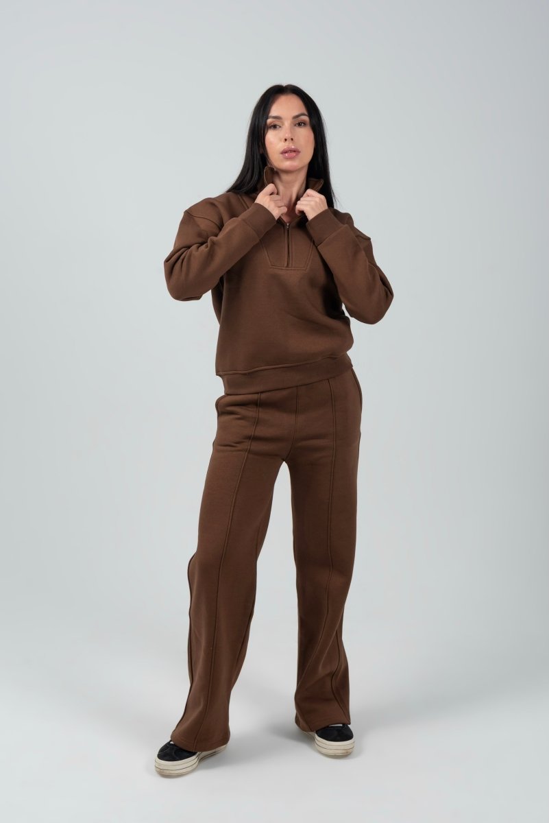 Half - Zip Lounge Top – Mocha - Hushy Wear