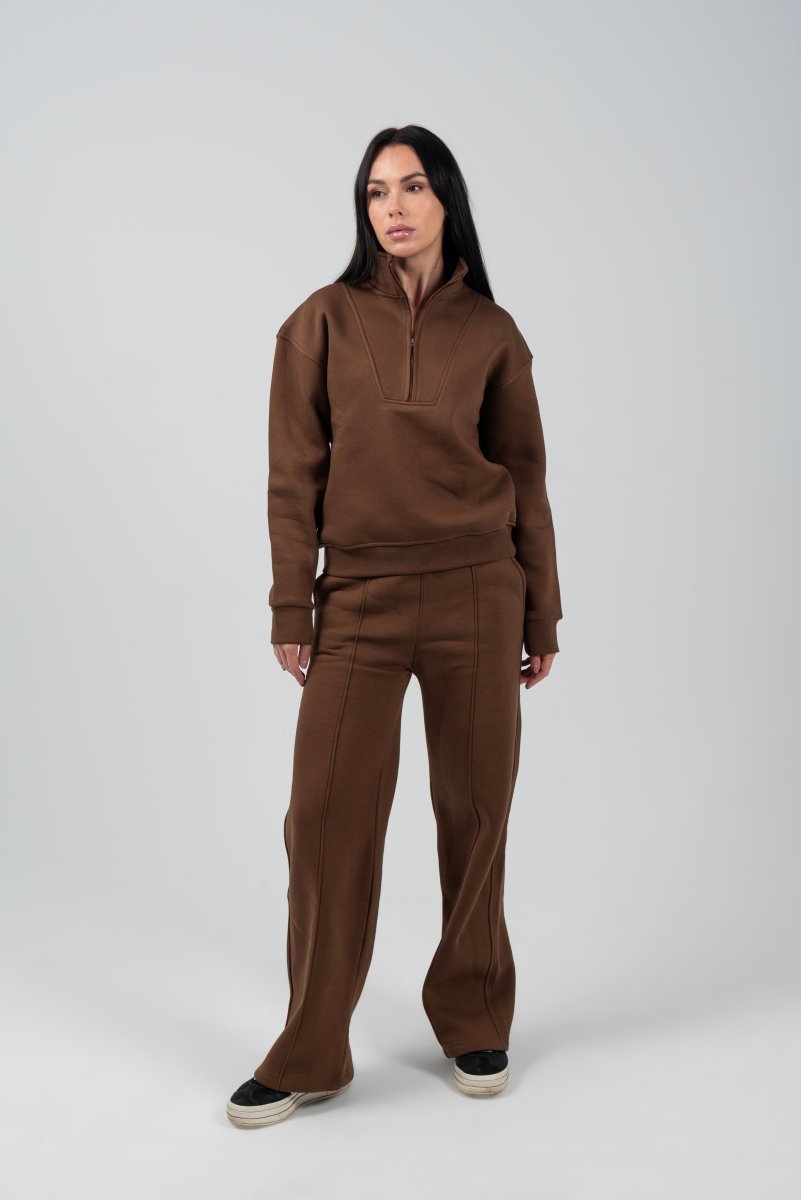 Half - Zip Lounge Top – Mocha - Hushy Wear