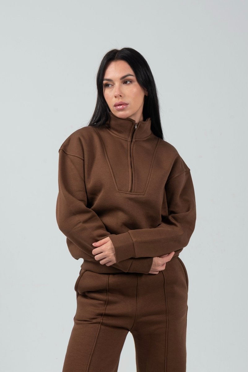 Relaxed Fit Half - Zip Sweater & Pants Set – Mocha - Hushy Wear