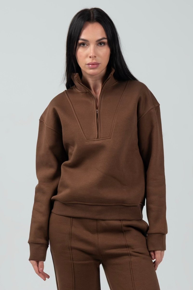 Relaxed Fit Half - Zip Sweater & Pants Set – Mocha - Hushy Wear