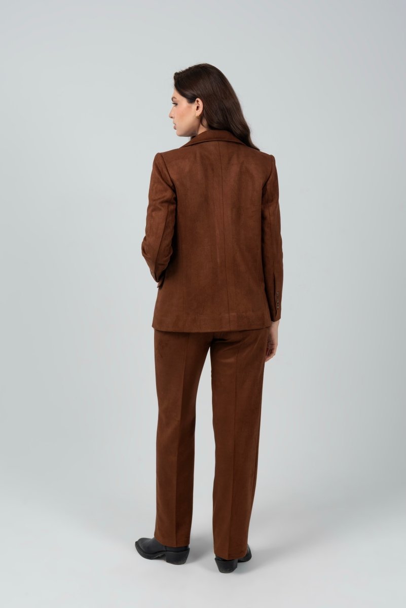 Relaxed Fit Suede Two Button Blazer (Blazer Only) - Brown - Hushy Wear