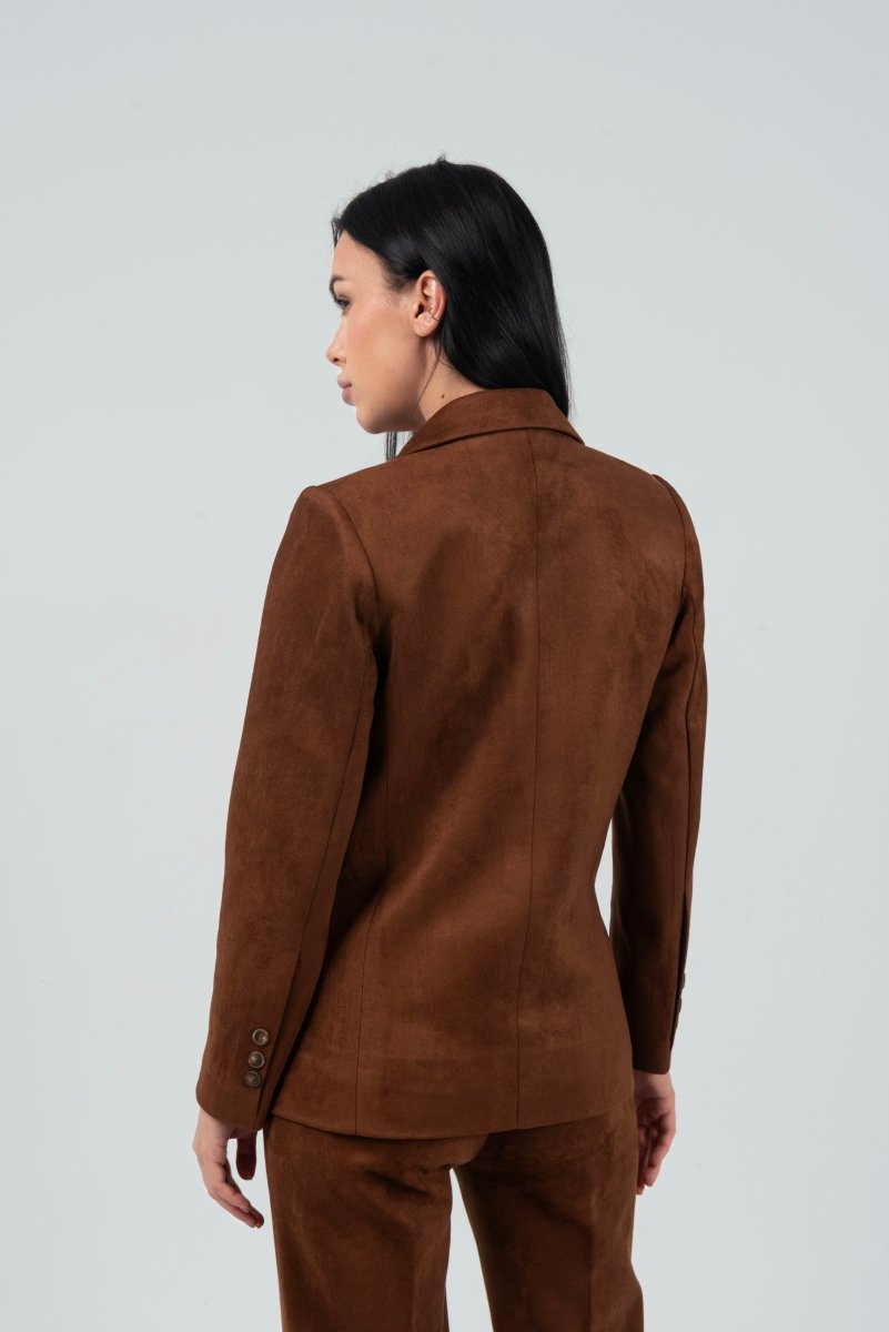 Relaxed Fit Suede Two Button Blazer (Blazer Only) - Brown - Hushy Wear