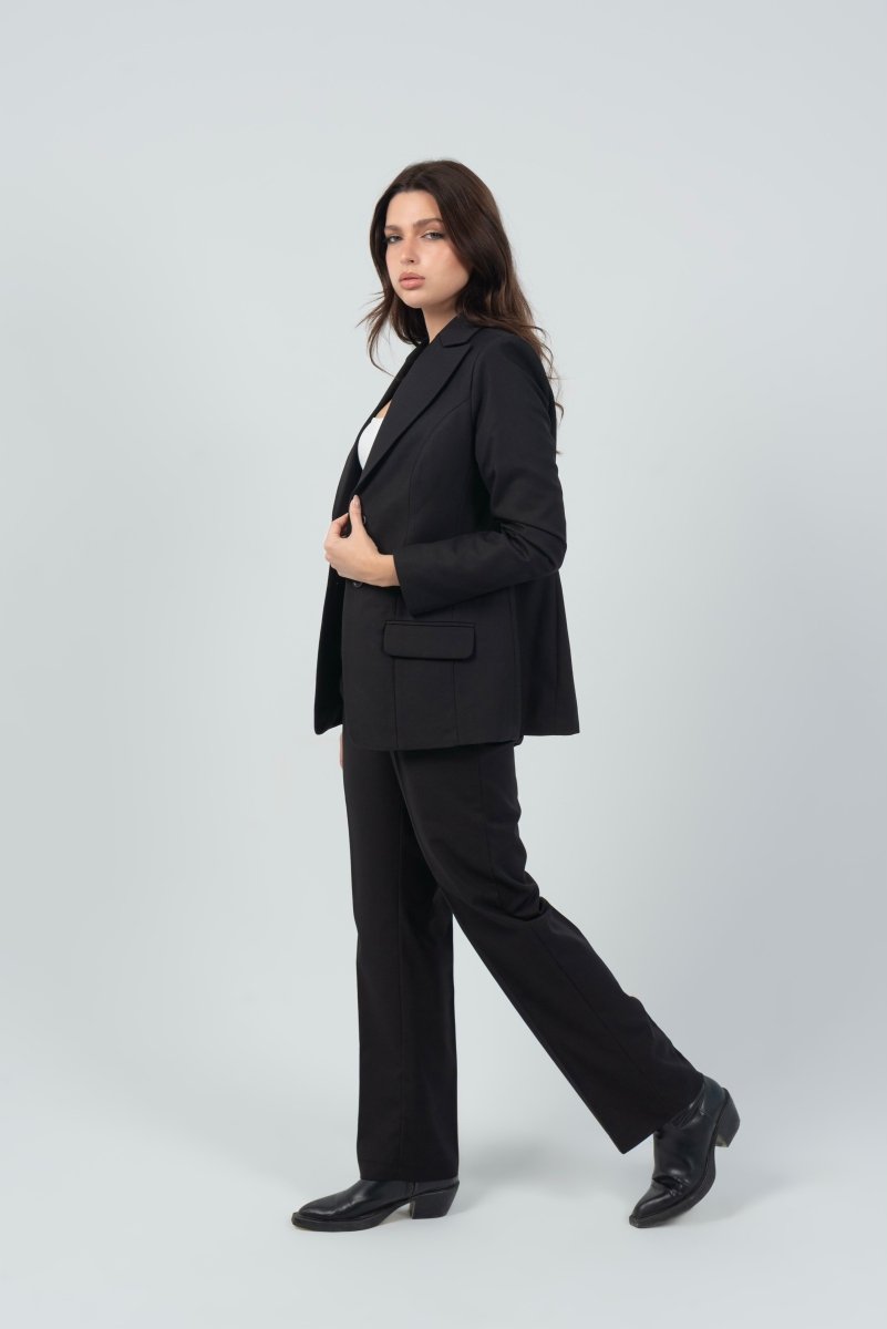 Relaxed Fit Two Button Blazer (Blazer Only) - Black - Hushy Wear