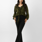 Ruffled Romance V - Neck Blouse – Olive Green - Hushy Wear