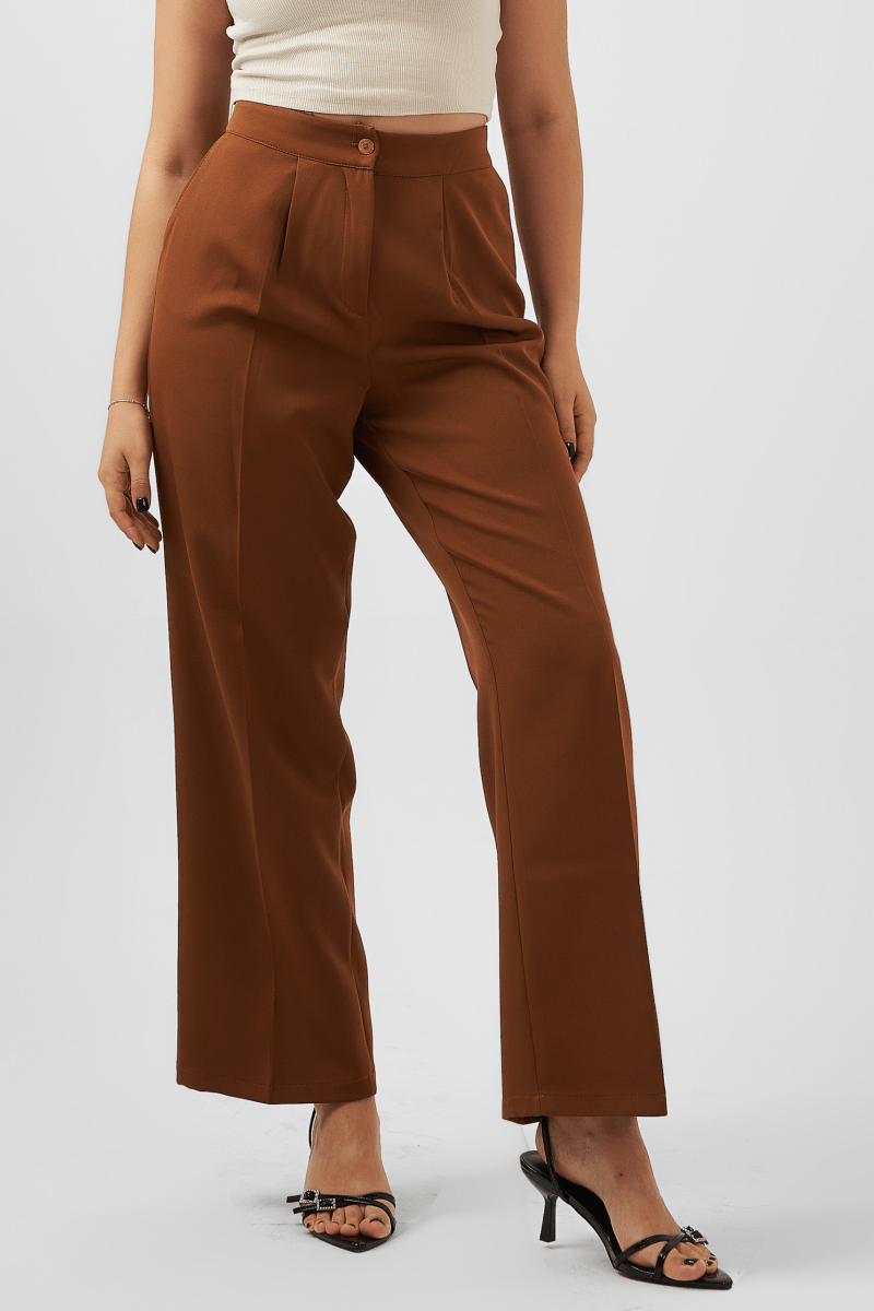 Straight Leg Trousers in Brown - Hushy Wear