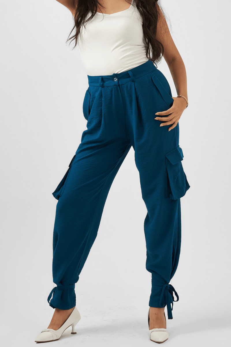 Teal Tie - Hem Cargo Trousers - Hushy Wear