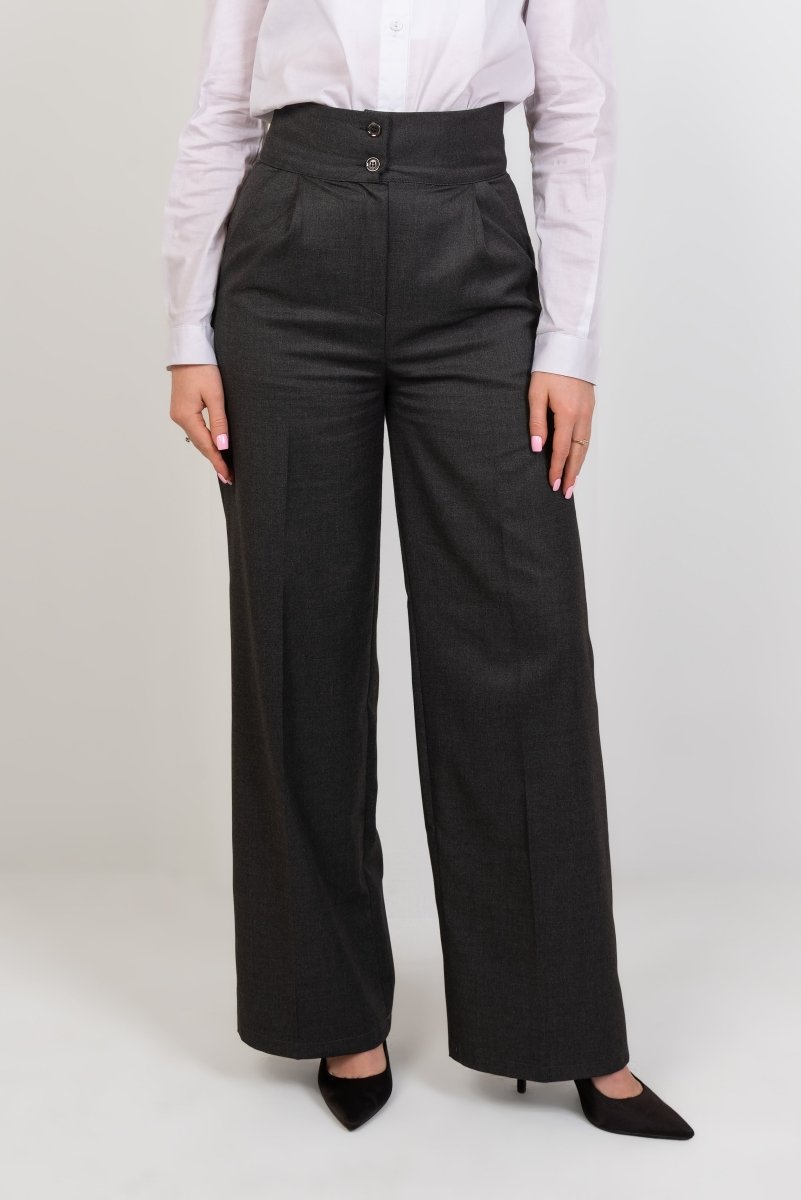 Wool High Waist Trouser - Gray - Hushy Wear